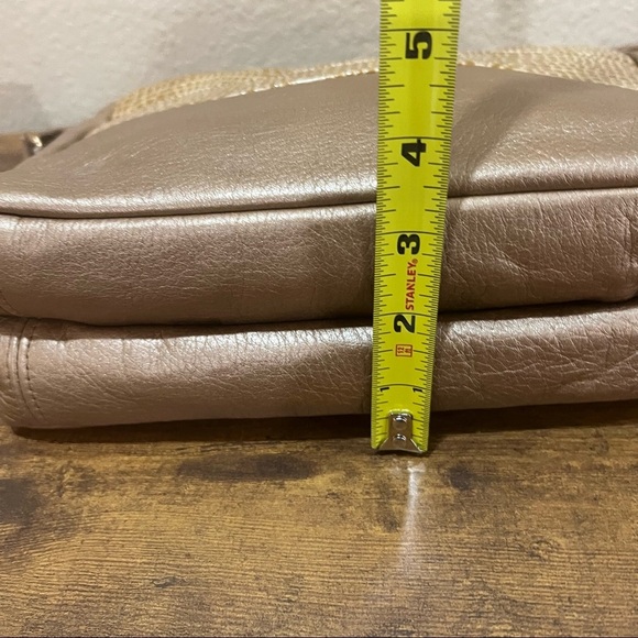 Vtg SAS Metallic Bronze Brown LEATHER CROSSBODY Handbag w/ Croc Trim Casual EUC - Picture 15 of 16